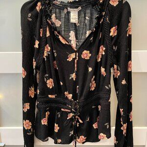Black Floral Corset Top with crochet detail